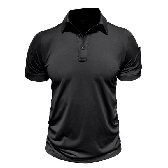Wyobmus Shirts for Men Stretch Quick Dry Turndown Collar Moisture Wicking Short Sleeve Tee Shirts with Pocket Black