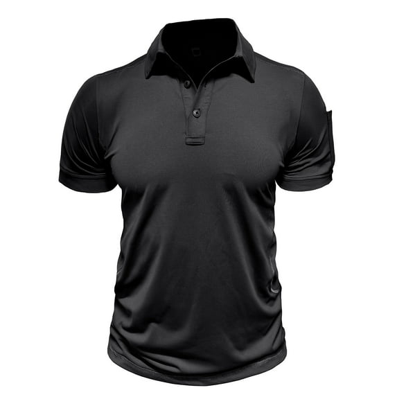 Wyobmus Shirts for Men Stretch Quick Dry Turndown Collar Moisture Wicking Short Sleeve Tee Shirts with Pocket Black