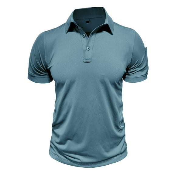 Wyobmus Shirts for Men Stretch Quick Dry Turndown Collar Moisture Wicking Short Sleeve Tee Shirts with Pocket Sky Blue