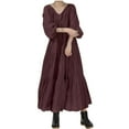 thumbnail image 1 of Wyobmus Short Sleeves Maxi Dress for Women A Line Summer Dress Puff Sleeve V-Neck Casual Loose Layering Shirt Dress Red, 1 of 6