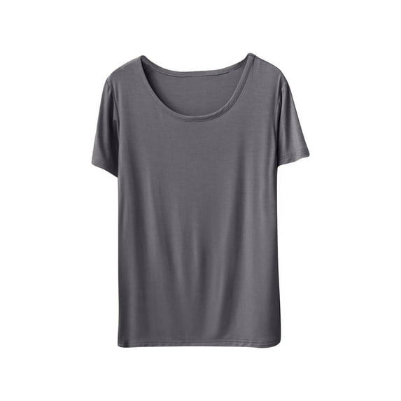 Wyobmus Sleep Shirts For Women Short Sleeve Pajama Tops Modal Round Neck Solid Color Base Shirt Gray