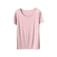 thumbnail image 1 of Wyobmus Sleep Shirts For Women Short Sleeve Pajama Tops Modal Round Neck Solid Color Base Shirt Pink, 1 of 8
