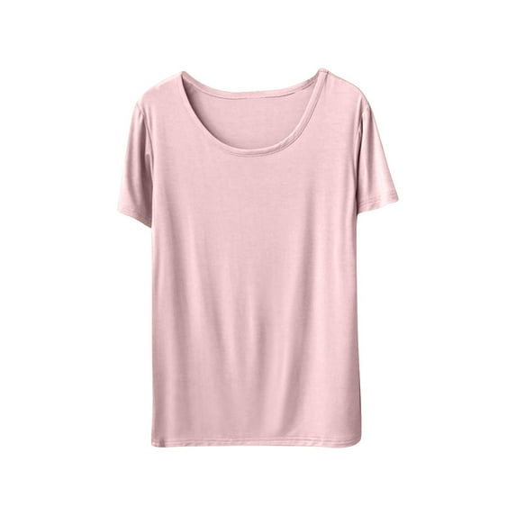 Wyobmus Sleep Shirts For Women Short Sleeve Pajama Tops Modal Round Neck Solid Color Base Shirt Pink