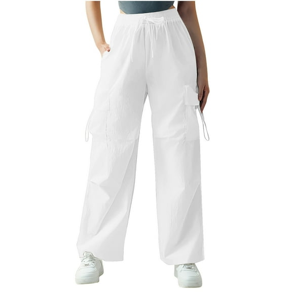 Wyobmus Slim Fit Cargo Pants for Women High Waisted Joggers Sweat Pants Athletic Pants Straight Wide Leg Y2K Cargo Pants White