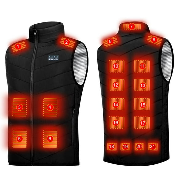 Wyobmus Smart Electric Heating Vest for Women and Men Quadruple Control 21 Areas Zipper Up Heataed Vest Lightweight Usb Charging Heated Stand Collar Jackt,Battery Not Included Black