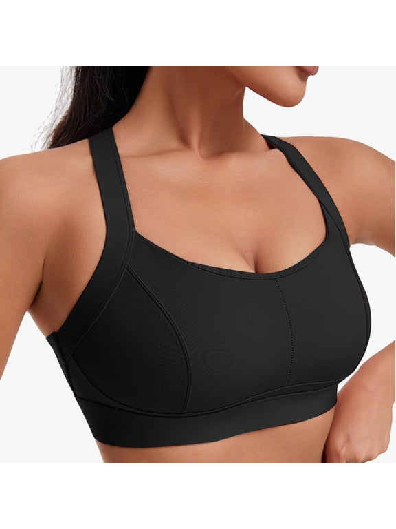 Sports Bras for Women Criss Cross Back Medium-High Support Bras Wireless Push Up Running Sports Yoga Crop Tops Black