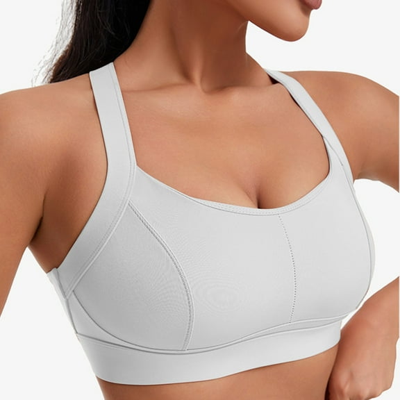 Wyobmus Sports Bras for Women Criss Cross Back Medium-High Support Bras Wireless Push Up Running Sports Yoga Crop Tops Gray