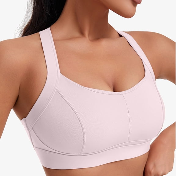 Wyobmus Sports Bras for Women Criss Cross Back Medium-High Support Bras Wireless Push Up Running Sports Yoga Crop Tops Pink