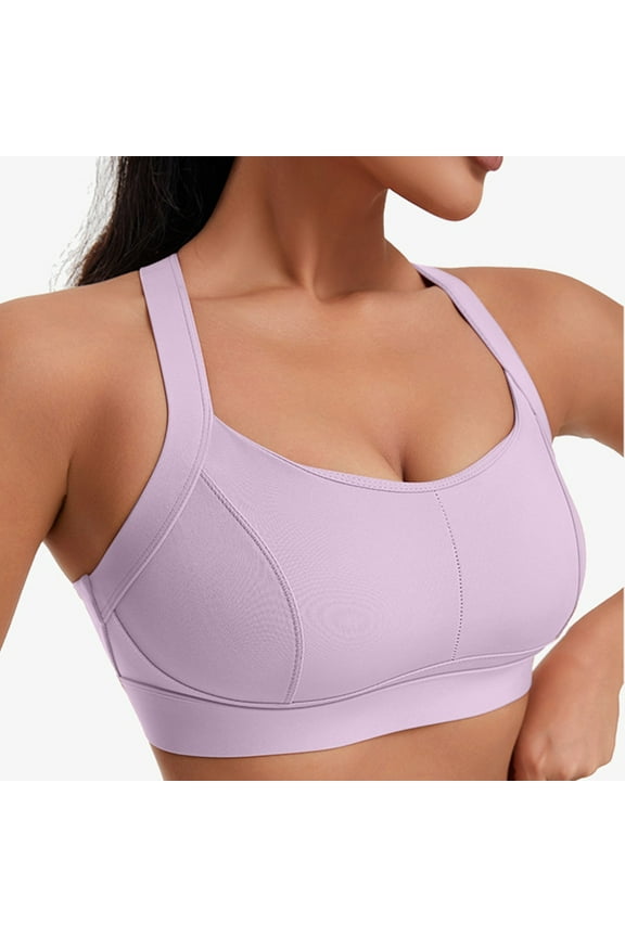 Sports Bras for Women Criss Cross Back Medium-High Support Bras Wireless Push Up Running Sports Yoga Crop Tops Purple