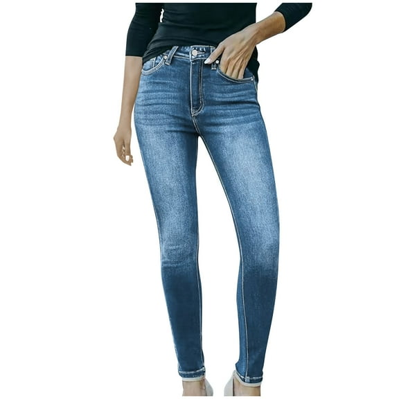 Wyobmus Stretchy High Waisted Jeans for Women New Fashion Elastic Waist Tapered Pants Casual Slim Hip Lifting Skinny Denim Pants Blue
