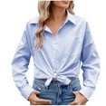 thumbnail image 1 of Wyobmus Striped Button Down Shirts for Women Dress Shirts Long Sleeve Casual Collared Office Work Shirt With Pocket Blue, 1 of 6