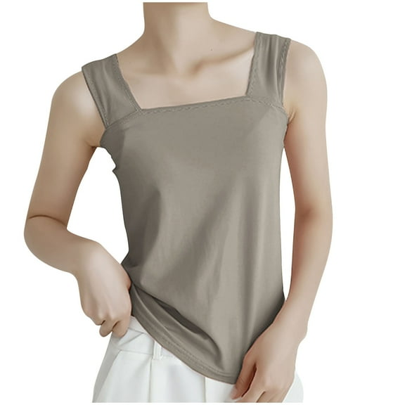 Wyobmus Summer Women Tank Tops Casual Sleeveless Camisole Shirt Loose Fit Square Neck Basic Shirt Solid Color Tops Coffee