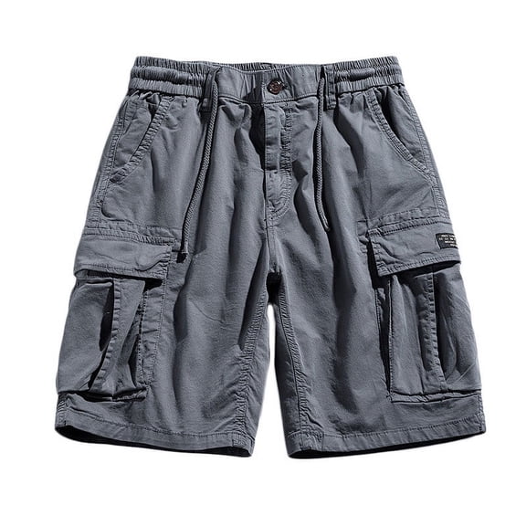 Wyobmus Tactical Work Shorts for Men Casual Drawstring Elastic Waist Hiking Cargo Shorts Lightweight Ripstop Quick Dry Fishing Shorts With Multi-Pocket B-Gray