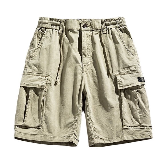 Wyobmus Tactical Work Shorts for Men Casual Drawstring Elastic Waist Hiking Cargo Shorts Lightweight Ripstop Quick Dry Fishing Shorts With Multi-Pocket B-Khaki