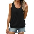 thumbnail image 1 of Wyobmus Tank Tops for Women Loose Fit Pleated Round Neck Tunic Shirts Casual Sleeveless Banded Bottom Tops S-2X A-Black, 1 of 7