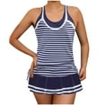 thumbnail image 1 of Wyobmus Tankini Swimsuits for Women Plus Size Modest Two Piece Tummy Control Bathing Suit With Skirt Printing Vintage Swimdress S-5Xl A-Dark Blue, 1 of 6