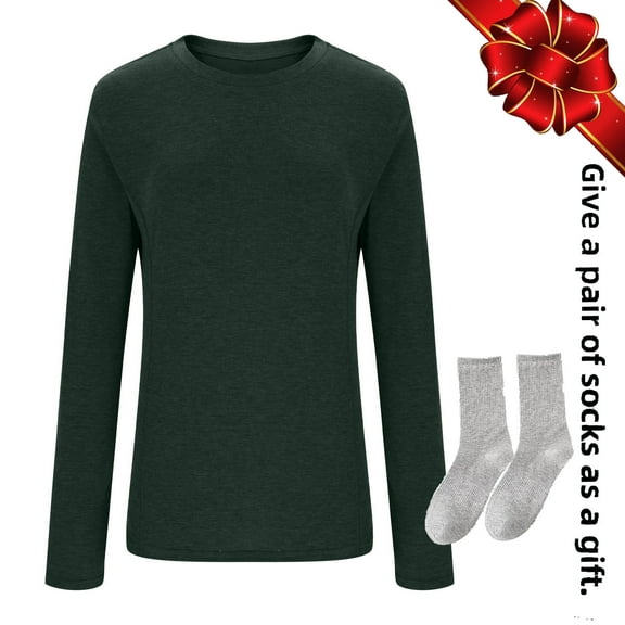 Wyobmus Thermal Shirts for Women Base Layer And Socks Soft Lightweight Long Sleeve Tops Fitted Tshirts Comfy Crew Neck Thermal Underwear,Olive Green,2XL