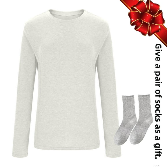 Wyobmus Thermal Shirts for Women Base Layer And Socks Soft Lightweight Long Sleeve Tops Fitted Tshirts Comfy Crew Neck Thermal Underwear,White,2XL