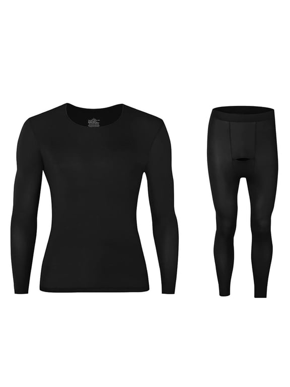 Thermal Underwear for Men Long Johns Thermal Underwear Base Layer Top and Bottom Set Cold Weather Winter Clothes Black*