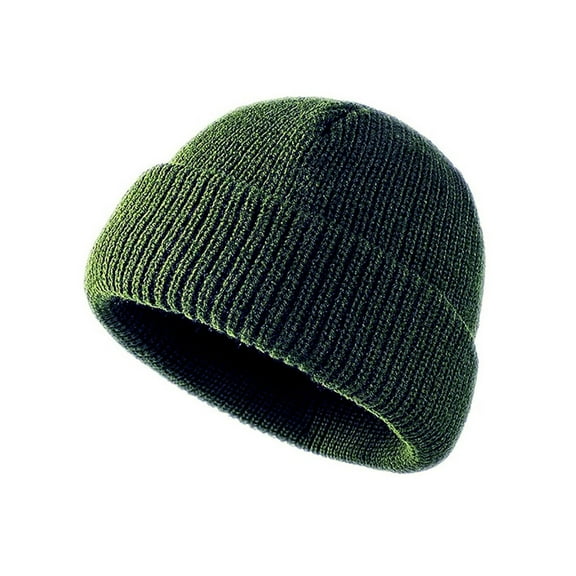 Wyobmus Unisex Beanie Hats Vintage Knitted Beanie Hat Hip-Hop Knit Cuffed Cap Olive Green*