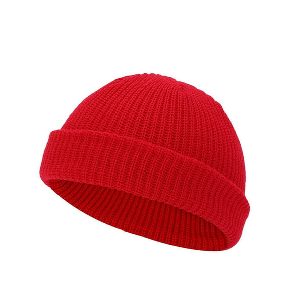 Wyobmus Unisex Beanie Hats Vintage Knitted Beanie Hat Hip-Hop Knit Cuffed Cap Red*