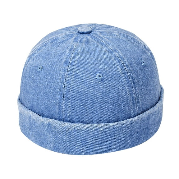 Wyobmus Unisex Short Fisherman Beanie Hat for Men Women Wool Knit Cuff Brimless Hip-Hop Skull Cap Winter Versatile Baseball Sailor Roll-Up Edge Hat Light Blue*