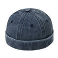 thumbnail image 1 of Wyobmus Unisex Short Fisherman Beanie Hat for Men Women Wool Knit Cuff Brimless Hip-Hop Skull Cap Winter Versatile Baseball Sailor Roll-Up Edge Hat Navy*, 1 of 5