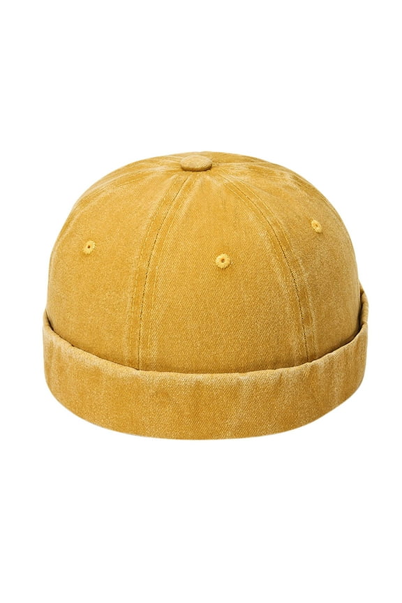 Unisex Short Fisherman Beanie Hat for Men Women Wool Knit Cuff Brimless Hip-Hop Skull Cap Winter Versatile Baseball Sailor Roll-Up Edge Hat Yellow*