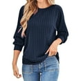 thumbnail image 1 of Wyobmus V Neck Long Lentern Sleeve Shirts for Women Casual Loose Fit Fall Tops Lightweight Crew Neck Tunic Sweaters Fashion Clothes Navy, 1 of 8
