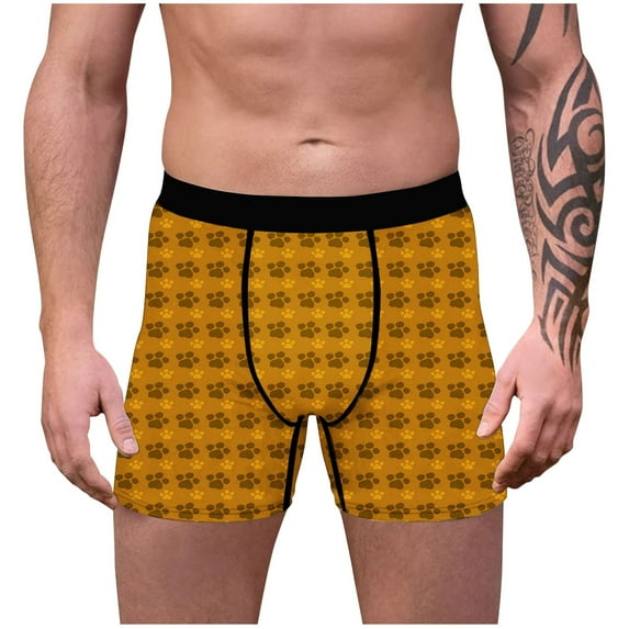 Wyobmus Valentine'S Day Boxer Undershorts for Men Cozy Stretch Boxer Briefs Lightweight Thin Breathable Paw Printed Underpants D-Yellow
