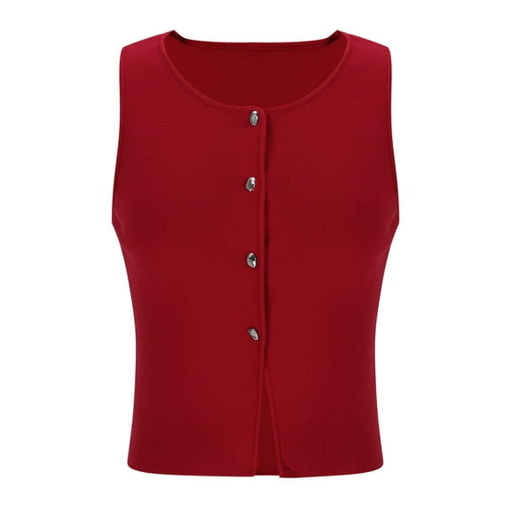Wyobmus Vest Tops for Women Crew Neck Sweaters Button Up Casual Shirts Blouses Jacket Fall Fashion Outfits Clothes Red