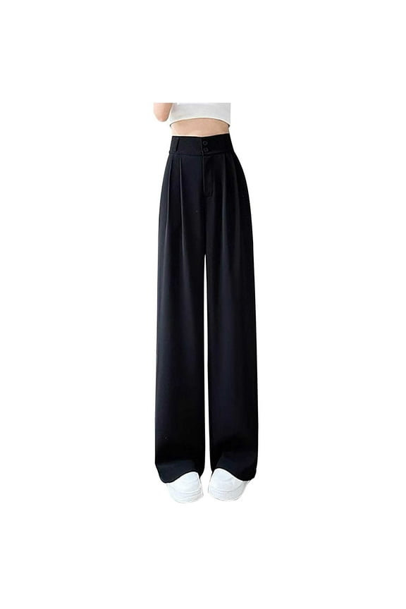 Wide Leg Dress Pants for Women Summer High Waisted Ice Silk Dress Pants Business Casual Work Trousers with Pockets S-5X Black