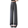 thumbnail image 1 of Wyobmus Wide Leg Dress Pants for Women Summer High Waisted Ice Silk Dress Pants Business Casual Work Trousers with Pockets S-5X Gray, 1 of 7