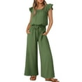 thumbnail image 1 of Wyobmus Wide Leg Jumpsuits for Women 2025 Summer Outfit Rompers Ruffle Cap Sleeves Crew Neck Rompers Drawstring Pleated Overalls With Pockets Green, 1 of 4