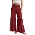 thumbnail image 1 of Wyobmus Wide Leg Pants for Women High Waisted Summer Casual Pants Solid Color Pleated Flowy Long Dress Pants Burgundy, 1 of 7