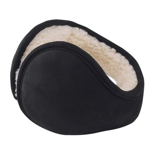 Wyobmus Winter Earmuffs for Men Women Suede Foldable Plush Ear Warmer Solid Isolation Ear Cover Black*