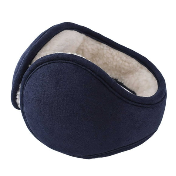 Wyobmus Winter Earmuffs for Men Women Suede Foldable Plush Ear Warmer Solid Isolation Ear Cover Navy*