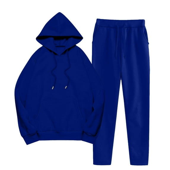 Wyobmus Women 2 Piece Sweatsuit Workout Outfits Lounge Set Drawstring Hoodies with Elastic Waist Jogger Baggy Tracksuit Set A-Blue