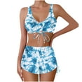 thumbnail image 1 of Wyobmus Women Bikini Swimsuit Floral Printed Lace Tring Beachwear With High Waist Bottom Tummy Control 2 Piece Bathing Suit B-Blue, 1 of 6
