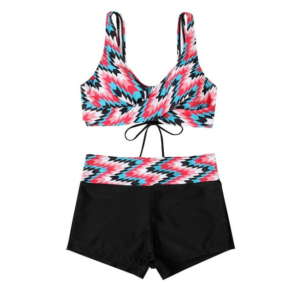 Wyobmus Women Bikini Swimsuit Floral Printed Lace Tring Beachwear With High Waist Bottom Tummy Control 2 Piece Bathing Suit C-Red