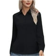 thumbnail image 1 of Wyobmus Women Button Down Shirts Long Sleeve Basic Business Dress Shirt Loose Fitted Classic V Neck Plus Size Work Blouse Tops Black, 1 of 7