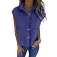 thumbnail image 1 of Wyobmus Women Button Down Tank Tops Sleeveless V Neck Loose Fit Open Front Solid Vest Going Out Y2K Clothes S-3X Blue, 1 of 6