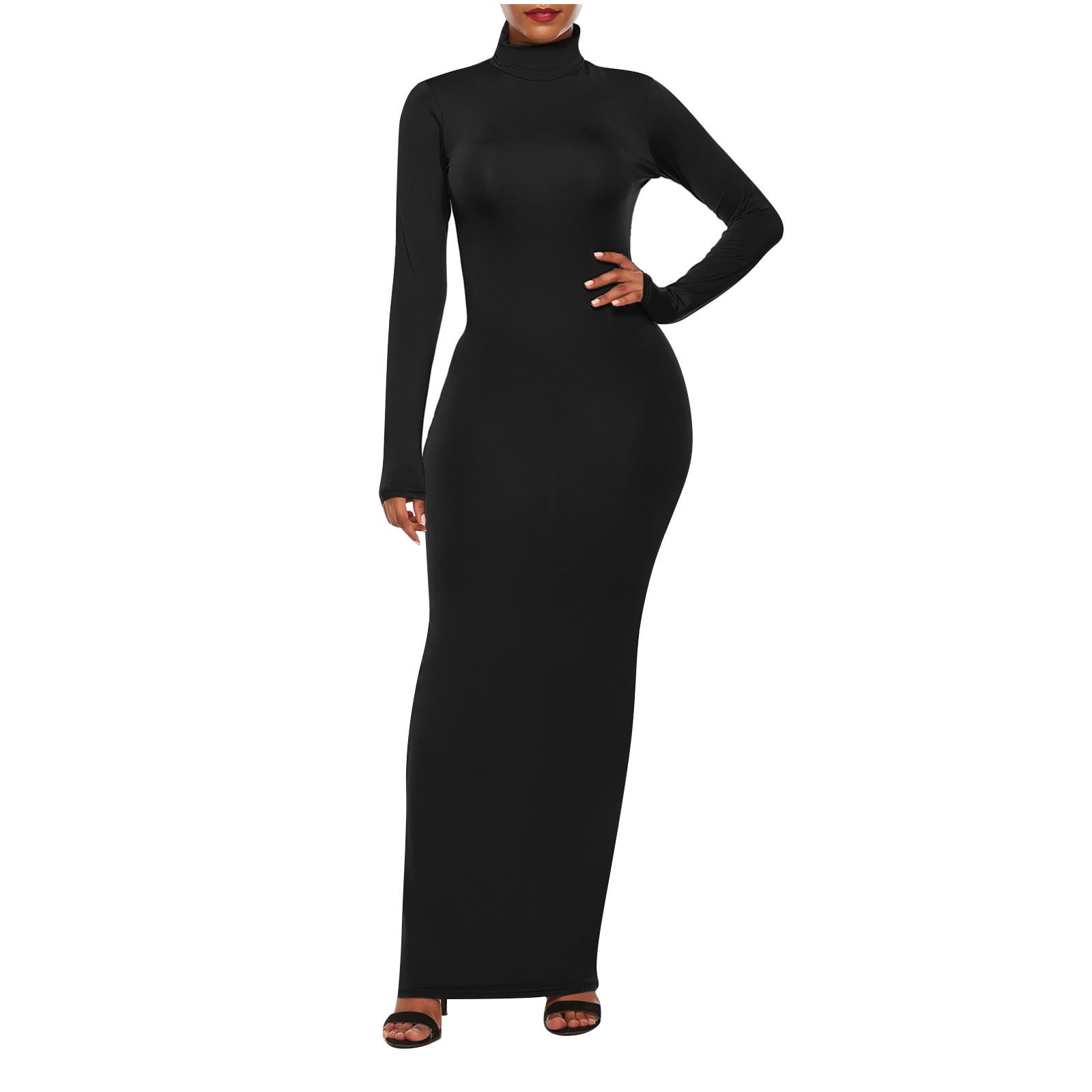 Wyobmus Women Casual Long Sleeve Maxi Dress Solid Color Turtleneck Bodycon Long Dress A-Black - Walmart.com Wyobmus Women Casual Long Sleeve Maxi Dress Solid Color Turtleneck Bodycon Long Dress A-Black - Walmart.com