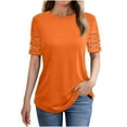 thumbnail image 1 of Wyobmus Women Casual T-Shirt Hollow Out Short Sleeve Tops Summer Round Neck Casual Tee Shirts 2025 Summer Fashin Clothes S-2X Orange, 1 of 4