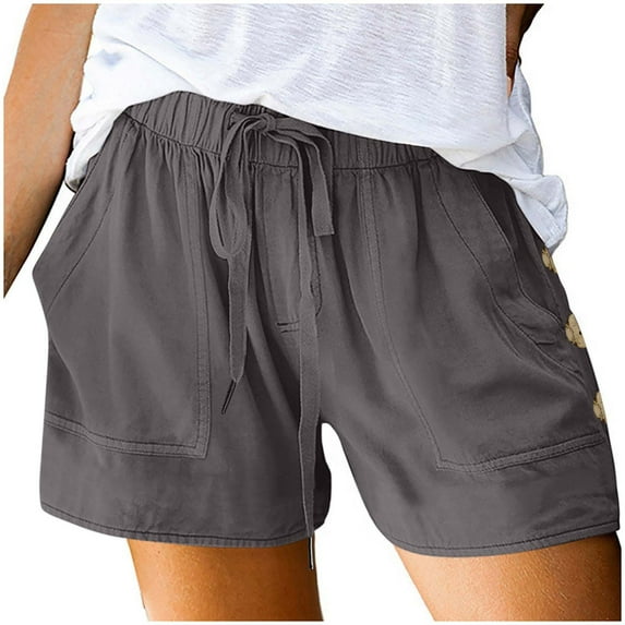Wyobmus Women Comfy Drawstring Shorts Casual Elastic Waist Solid Color Shorts Summer Beach Lightweight Loose Short With Pockets Dark Gray