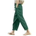 thumbnail image 1 of Wyobmus Women Cotton Linen Pants Casual Comfy High Waist Drawstring Straight Leg Pants Lightweight Summer Beach Linen Pants B-Olive Green, 1 of 6