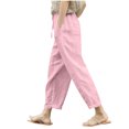 thumbnail image 1 of Wyobmus Women Cotton Linen Pants Casual Comfy High Waist Drawstring Straight Leg Pants Lightweight Summer Beach Linen Pants B-Pink, 1 of 6