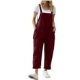 thumbnail image 1 of Wyobmus Women Cotton Linen Rompers Casual Loose Sleeveless Bib Pants Straps Adjustable Overalls Baggy Wide Leg Jumpsuits With Pockets Burgundy, 1 of 9