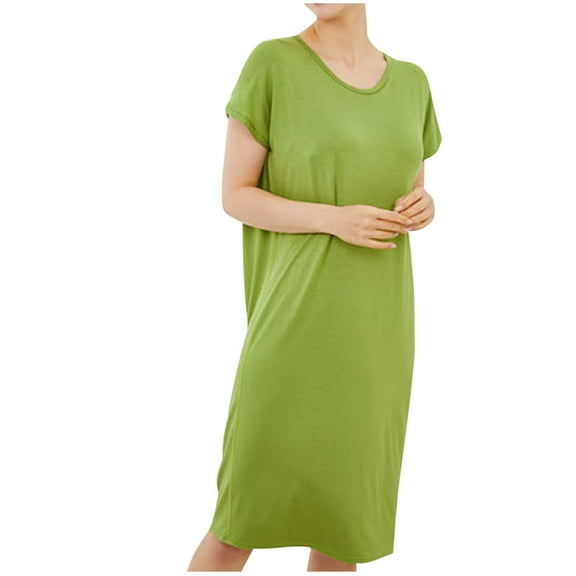 Wyobmus Women Crew Neck Nightgowns Casual Solid Short Sleeve Pajama Dress Soft Modal Sleepshirt Comfortable Plus Size Homewear Sleepwear With Chest Cushion Green