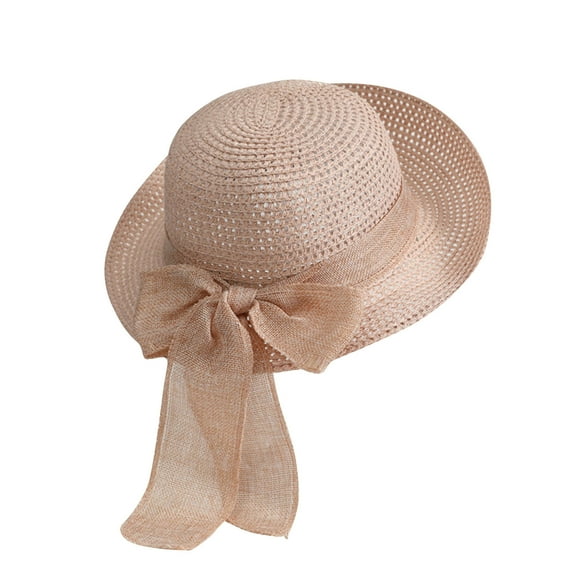 Wyobmus Women Floppy Sun Hats Fashionable Summer Wide Brim Bowtie Cap Fisherman Straw Hat Beach Cap Pink
